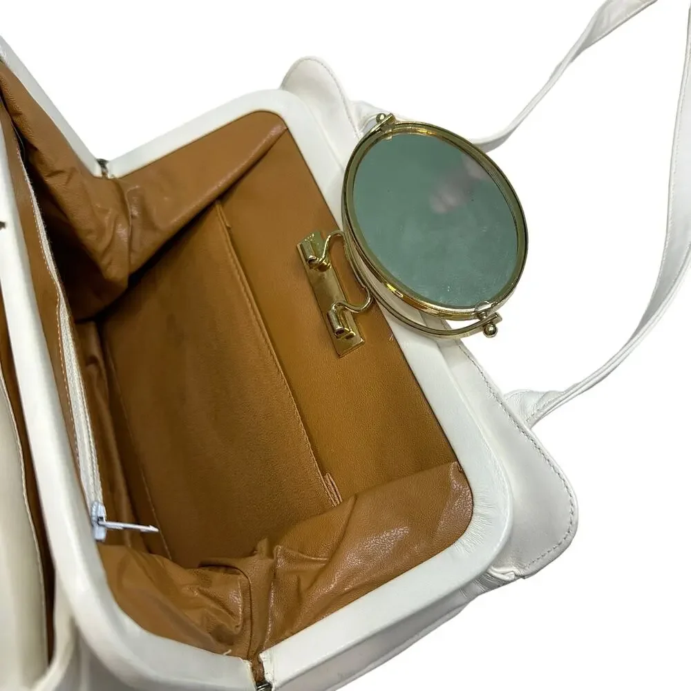 Vintage 1980 Purse with Fold Out Mirror White‎ Made in Italy